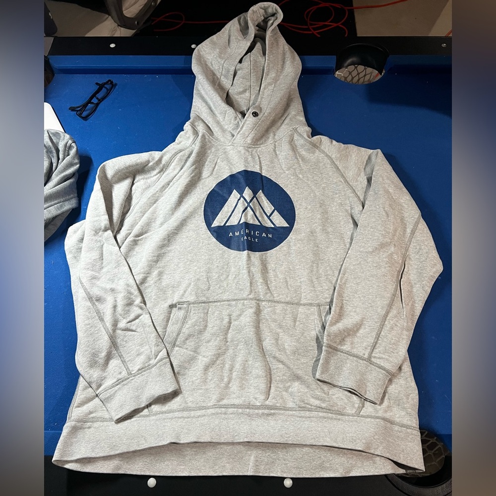 American Eagle Hoodie Mens  Gray  Pullover Mountain Logo Sweatshirt